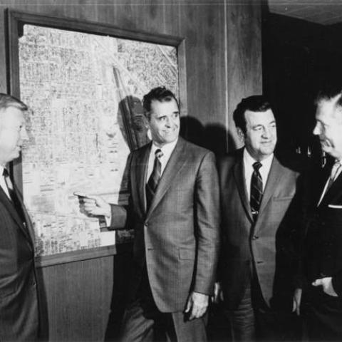 Hollywood-Burbank Airport management team, including D. K Acker, David M. Simmons, Robert Rummel, and Richard Jones, ca. 1969