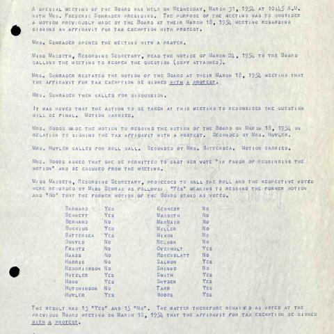 Minutes of Special Meeting of the YWCA Board of Directors