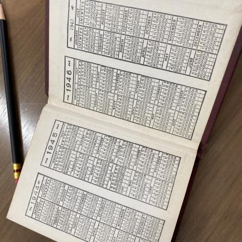 Calendar pages from the back of Millicent Farrington Lowry's five-year diary