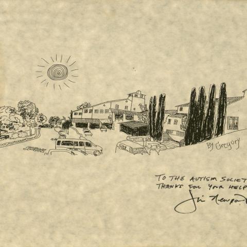 In a gesture of thanks to the Autism Society of Los Angeles, a line drawing created by Gregory was given by Jim Newport in 1994.
