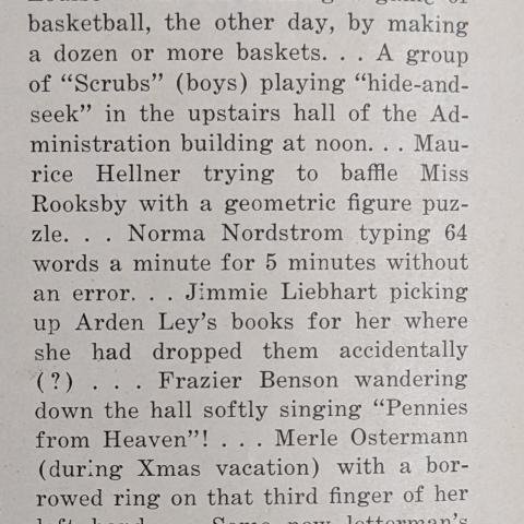 Meow gossip column, Hunter's Call, January 8, 1937, Canoga Park High School Collection