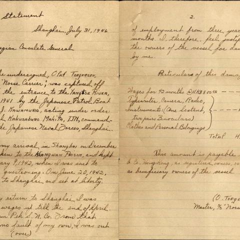 Letter Seeking Reparations for Damages Incurred During World War II, 1946