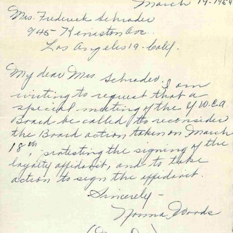 Resignation letter from Norma Worde