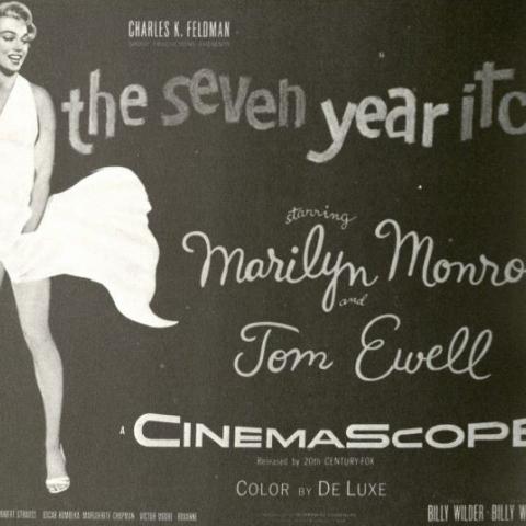 Reproduction of the movie theater advertisement of Marilyn Monroe’s The Seven Year Itch, in The Pin-Up: A Modest History