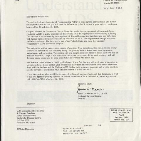 Preliminary “Understanding AIDS” brochure, May 10, 1988. Vern L. Bullough Papers