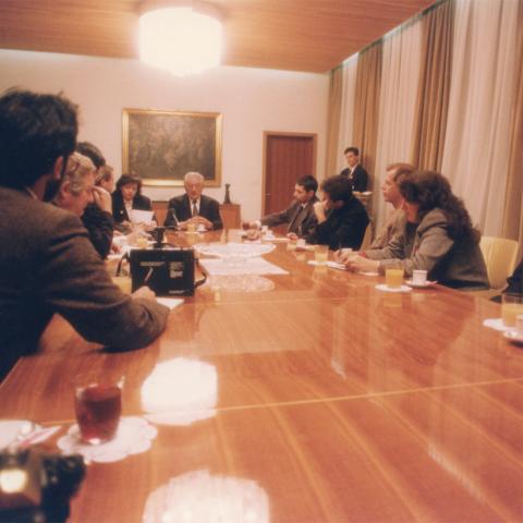 Franjo Tudamn at a conference recorded on audio tape by Emery. Franjo was Croatia’s first president following the country’s independence from Yugoslavia. ca. 1991-1994. Box 1, Folder 12. 