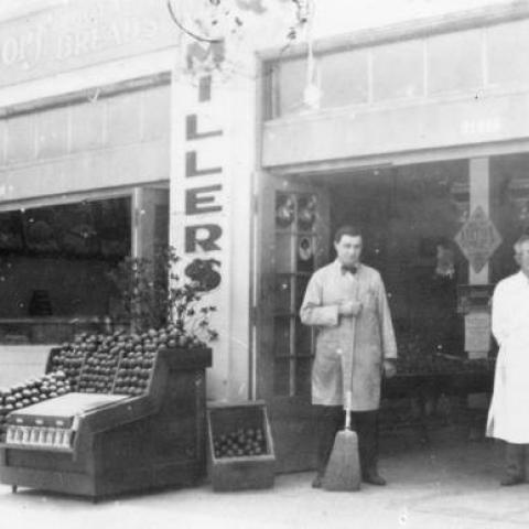 Miller's Market, Ventura Boulevard near Topanga Canyon Boulevard, Woodland Hills,  from the book Land of the West Valley by Laura B. Gaye, 1936, ID: CBHS18