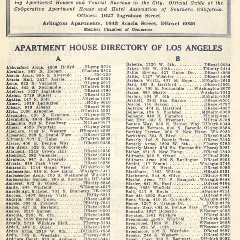 Los Angeles Guide and Apartment House Directory booklet, June 1928