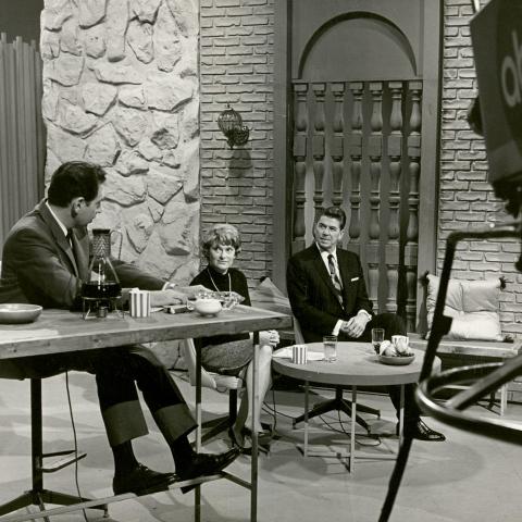 Gubernatorial candidate Ronald Reagan on the set of Patio Politics, circa 1966