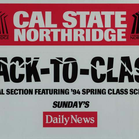 "Back-To-Class" poster advertising an earthquake edition of the Los Angeles Daily News