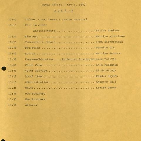 Board of Directors meeting agenda, May 5, 1993