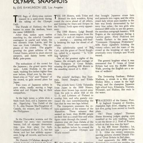 "Olympic Snapshots" by Eve Rawlinson Lee, Junior League Magazine, 1932