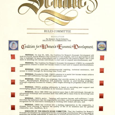 Resolution from the California State Senate, July 12, 1994