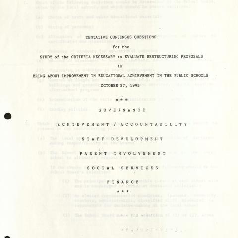 "Tentative Consensus Questions...in Education Achievement in the Public Schools," 1993