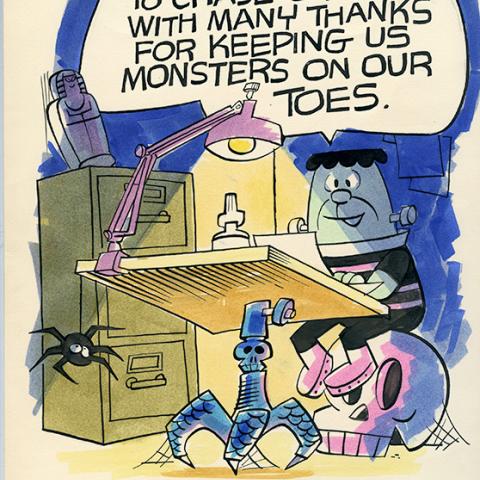 Cartoon illustration by Frank Hill from Chase Craig’s retirement scrapbook, 1975, Chase Craig Collection, Box 37.