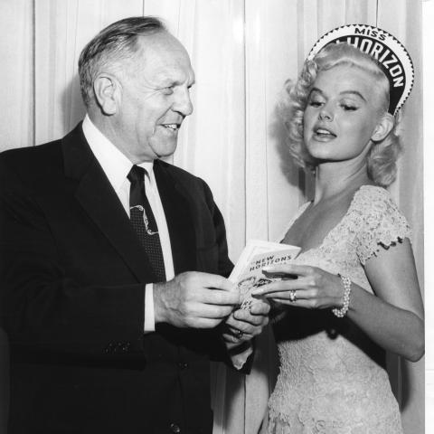 California Governor Goodwin Knight and "Miss New Horizons" of the 1959 Union Products and Services Show