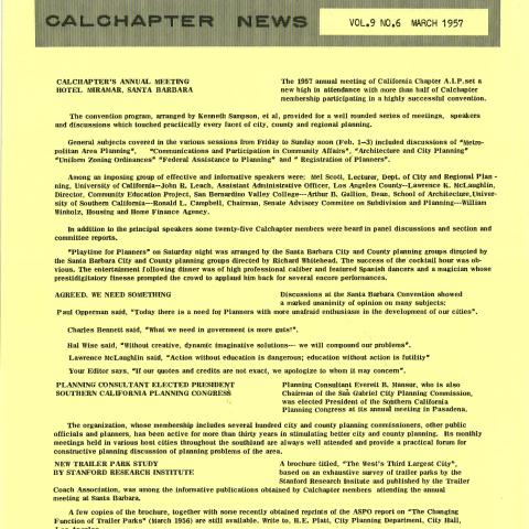 CalChapter News, volume 9, number 6, American Institute of Planners California Chapter, March 1957