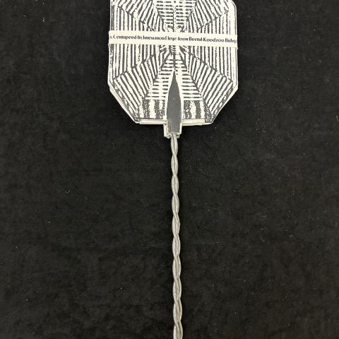 book cover with black and white illustration of spider web in the shape of a flyswatter with wire handles; Artist book of Joshua Tamayo, N7433.4.T36 A78 2019