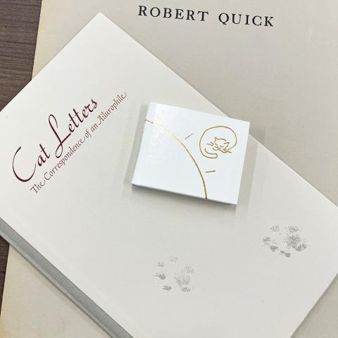 Covers of three books on cats: Sun Cat by Marvin R. Hiemstra, A Portfolio of Cats by Robert Quick, and Cat Letters: the Correspondence of an Ailurophile by Jean Krenzer