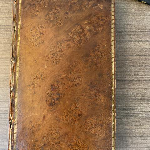 Cover of The Castle of Otranto featuring brown marbled leather and a gold chain border, PR3757.W2 C3 1786
