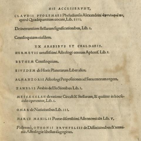 Title page for Iulij Firmici Materni Iunioris Siculi V.C. ad Mauortium Lollianum, Astronomicōn libri VIII, QB41 .F46 1551