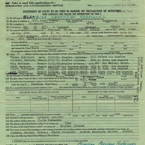 Declaration of Intention, May  14, 1952