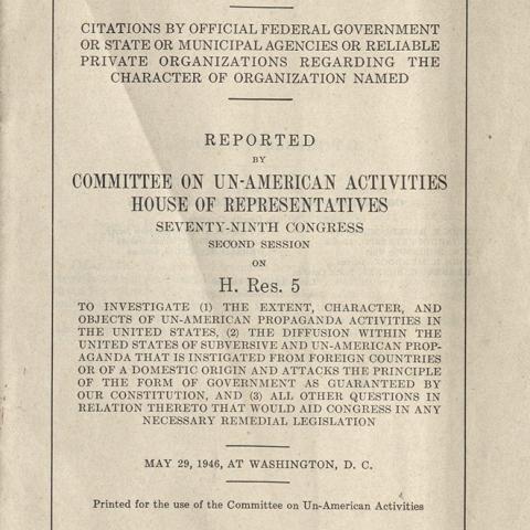 Report of the Investigation of Un-American Activities in the United States, 1946. Gilbert G. Benjamin Jr. Subversive Activities Collection