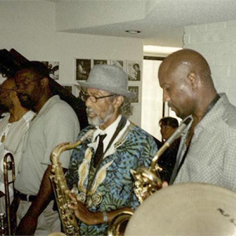 Photograph, Ark Salon musicians playing at the Double M Jazz Salon, July 23, 2000