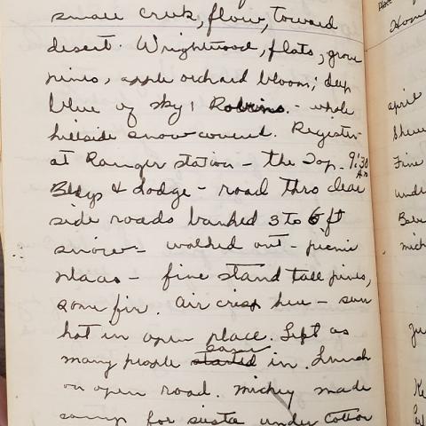 Travel journal entry continued, April 3, 1932, Big Pines, Betty and Martin’s Travel Journal