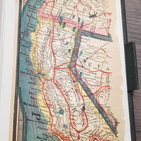 Map of California in the back of journal, Betty and Martin’s Travel Journal