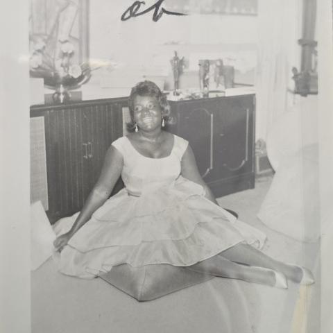 A photograph of a woman at her bridal shower