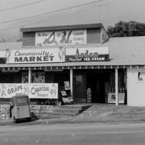 Community Market, 7241 Hillrose Street, Tujunga, Later named Canyon Market and Liquor, circa 1950-1960, ID: LLHS82
