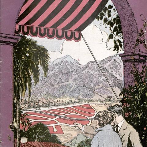 Poppyfields in Altadena with illustration of family looking out window at the fields