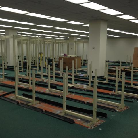 Dismantling the stacks in the library's core.