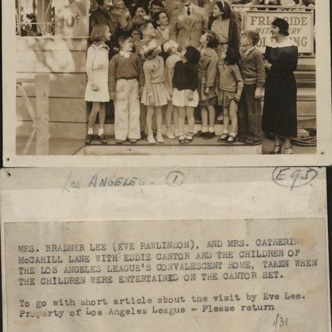 Front and back of photograph depicting children from the convalescent home, 1931