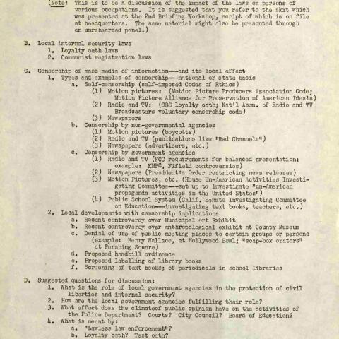 Civil Liberties and Internal Security in Los Angeles Today Handout