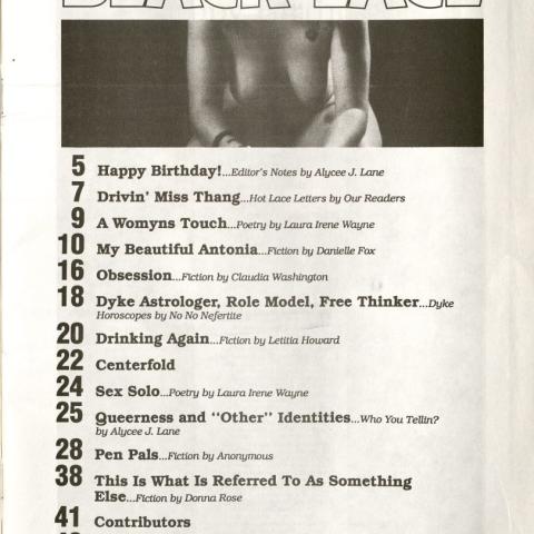 Table of Contents, Black Lace, issue number 4, 1992