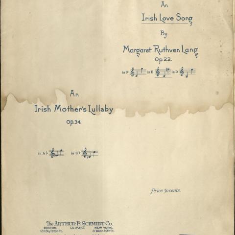 Cover of “Irish Love Song,” 1895, Library of the Institute for the Study of Women in Music Collection