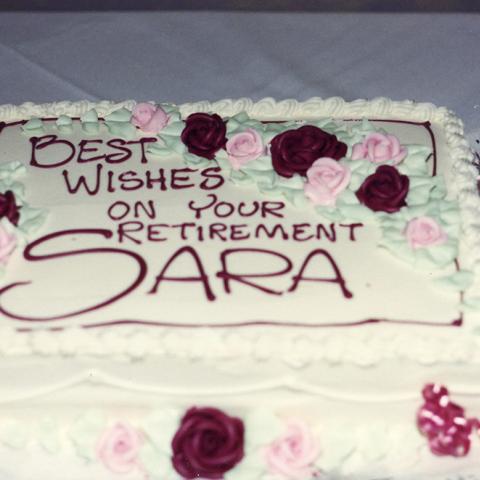 Sara Chitjian's retirement cake, 1994, Zruhy ”Sara” Chitjian Collection, Box 108 Folder 7.