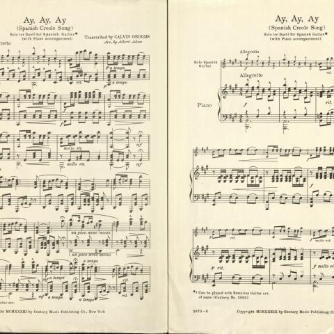 2.)	Spanish Creole Song sheets from, AY, AY, AY (Spanish Creole Song), M277.A93 A33 1933
