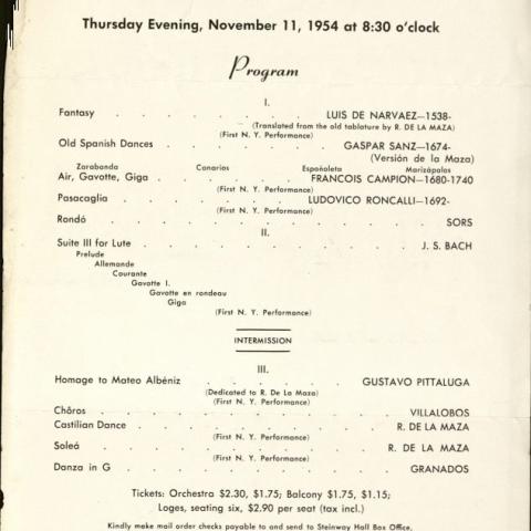 A program of Regino Sainz de la Maza. Vahdah Olcott-Bickford Collection
