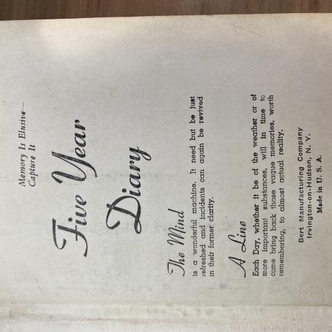 "Memory is Elusive, Capture it," from the first few pages of Lowry's five-year diary