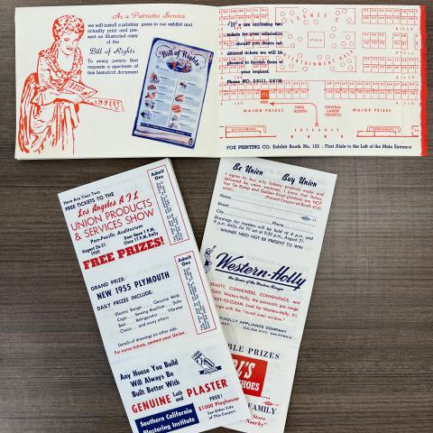 Flyer including free tickets to the 1955 Union Products and Services Show