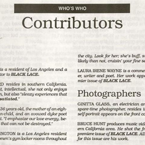 List of Contributors to Black Lace, issue number 4, 1992