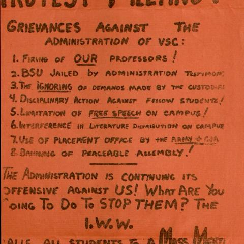 Flyer for a protest meeting, February 17, 1970. Campus Unrest Collection
