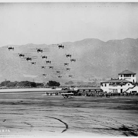 United Airport opening day ceremonies with 95th Air Squadron and Boeing-12 pursuits, May 30, 1930