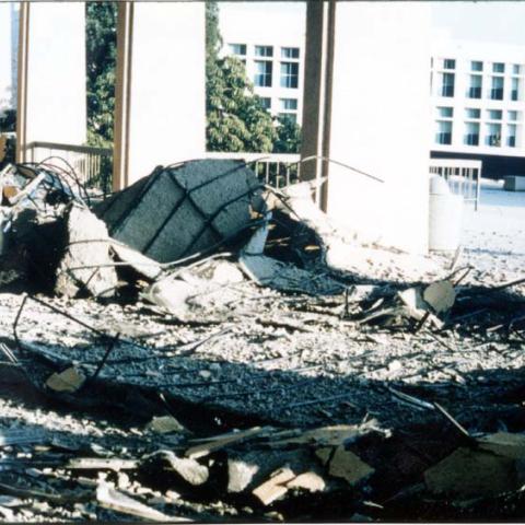 View from the front portico of the library immediately after the earthquake