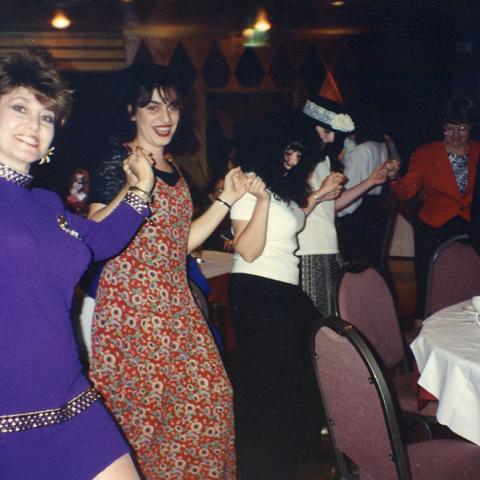 Guests dancing at Sara Chitjian’s retirement party, 1994, Zruhy ”Sara” Chitjian Collection, Box 108 Folder 7.