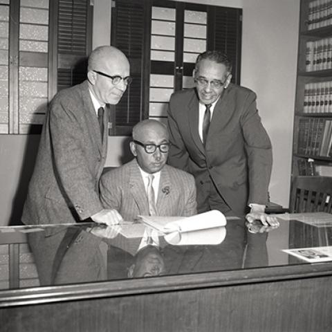 Congressman Gus Hawkins, Leon Washington, Loren Miller in Los Angeles. 1962, Harry Adams, 93.01.HA.B3.N45.515