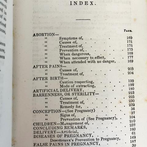 Index from The Married Woman’s Private Medical Companion, RG121 .M38 1848